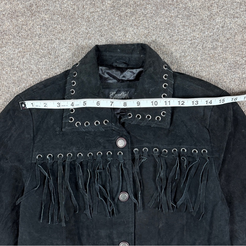 Vintage Excelled Collection Black Suede Leather Western Fringe Jacket Women’s XS - Picture 11 of 13
